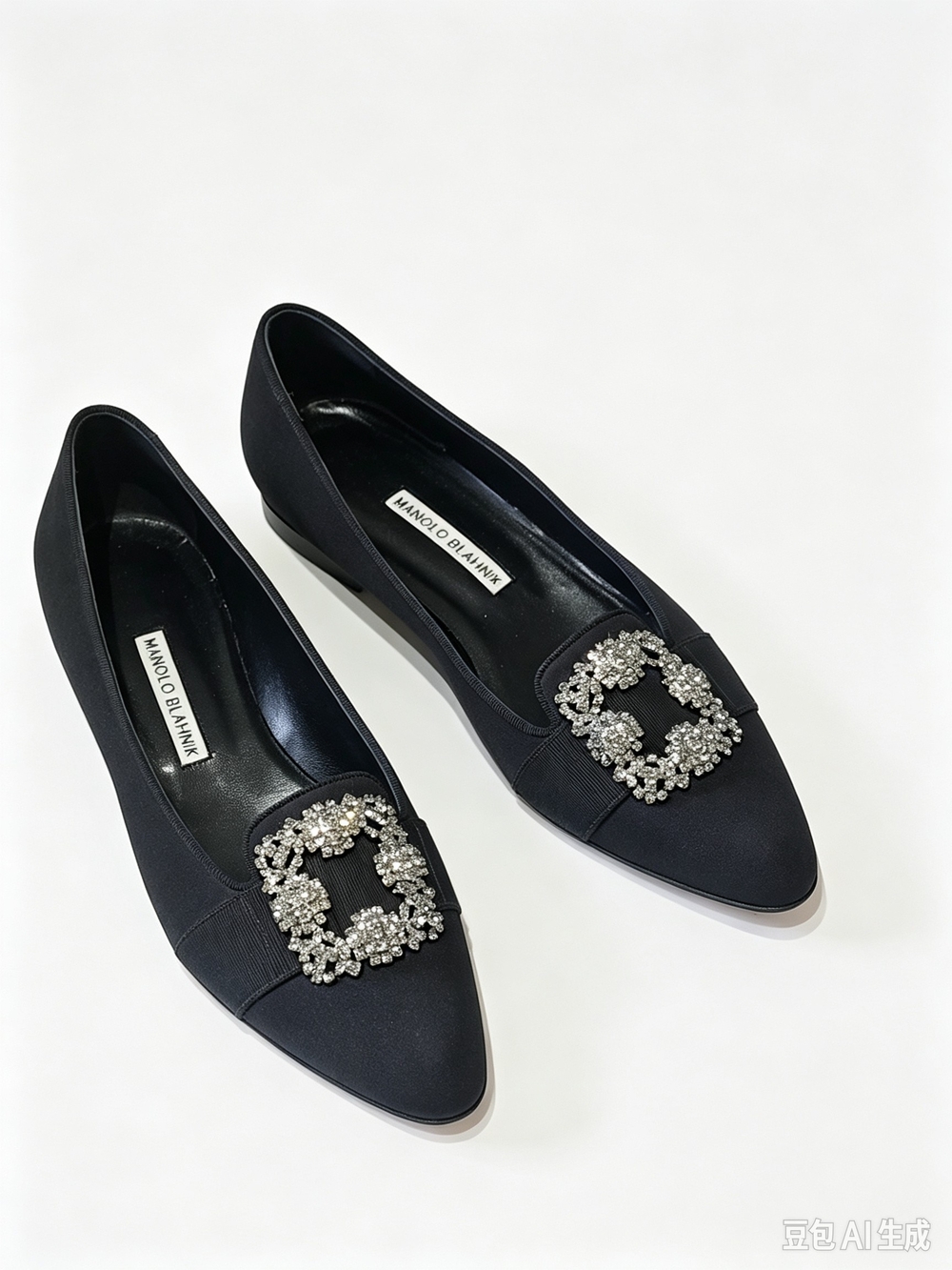 Manolo Blahnik Black Embellished Pointed-Toe Flats